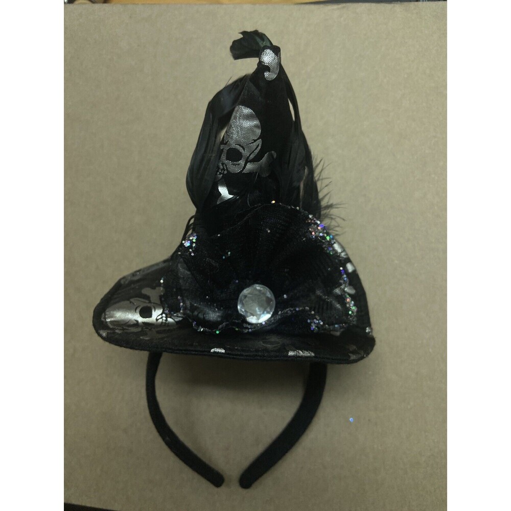 Midwest Halloween Party Witch Hat Headband Costume Skulls Black Silver One Size. - Picture 3 of 8